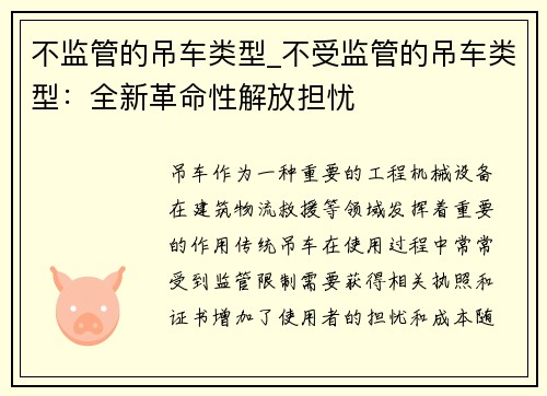 不监管的吊车类型_不受监管的吊车类型：全新革命性解放担忧